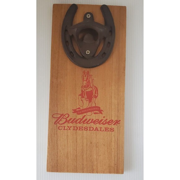 Budweiser Clydesdales Wall Sign With Horseshoe Beer Bottle Opener Anheuser-Busch - Picture 1 of 8